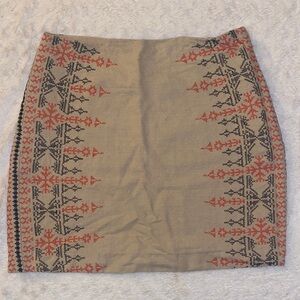 LOFT Beige Skirt with Red and Black Embroidery Accents